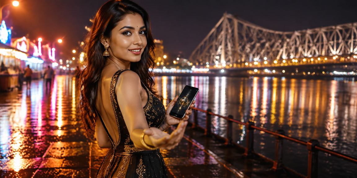 Kolkata Howrah Bridge illuminated with casino and game promotions